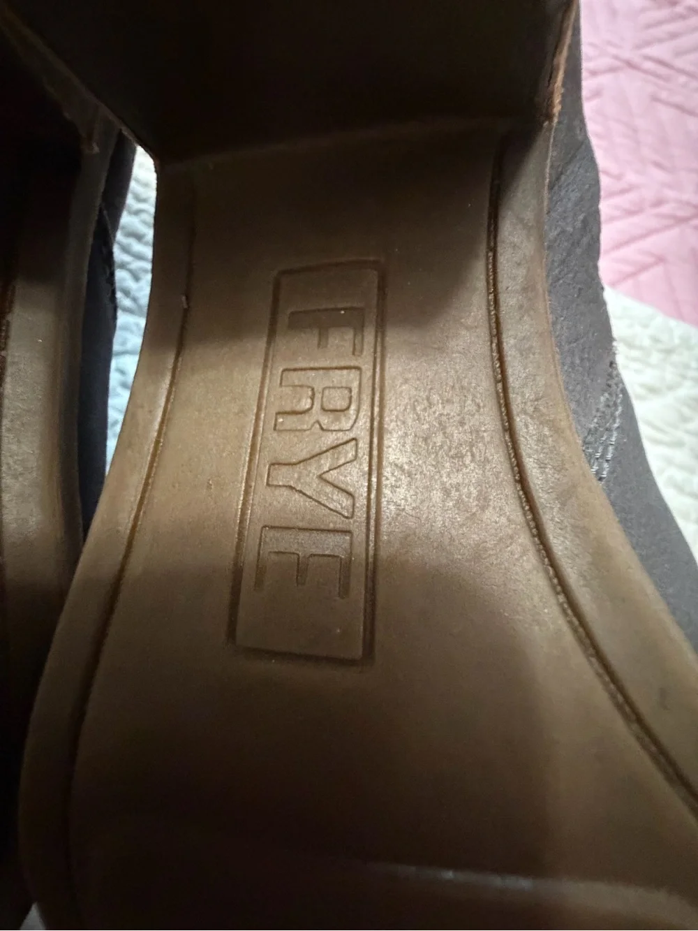 Frye Dark Gray Leather Ankle Booties with Stacked Heel